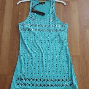 NEW Sz M Metallic Studded Sky Blue Shift Dress NWT